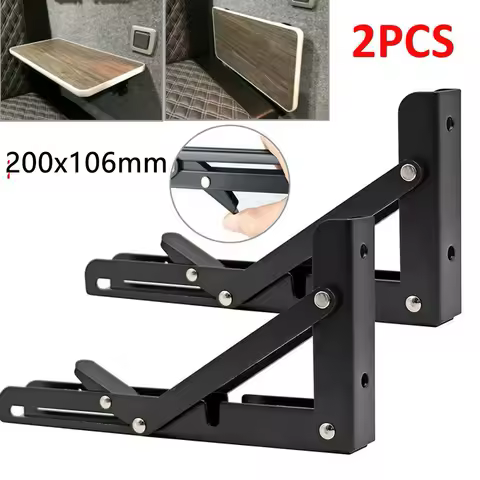 2PCS Black Finish Camper Van Folding-Bracket Table Shelf Interior Accessories For Motorhome Caravan RV Camper Trailer Food Truck
