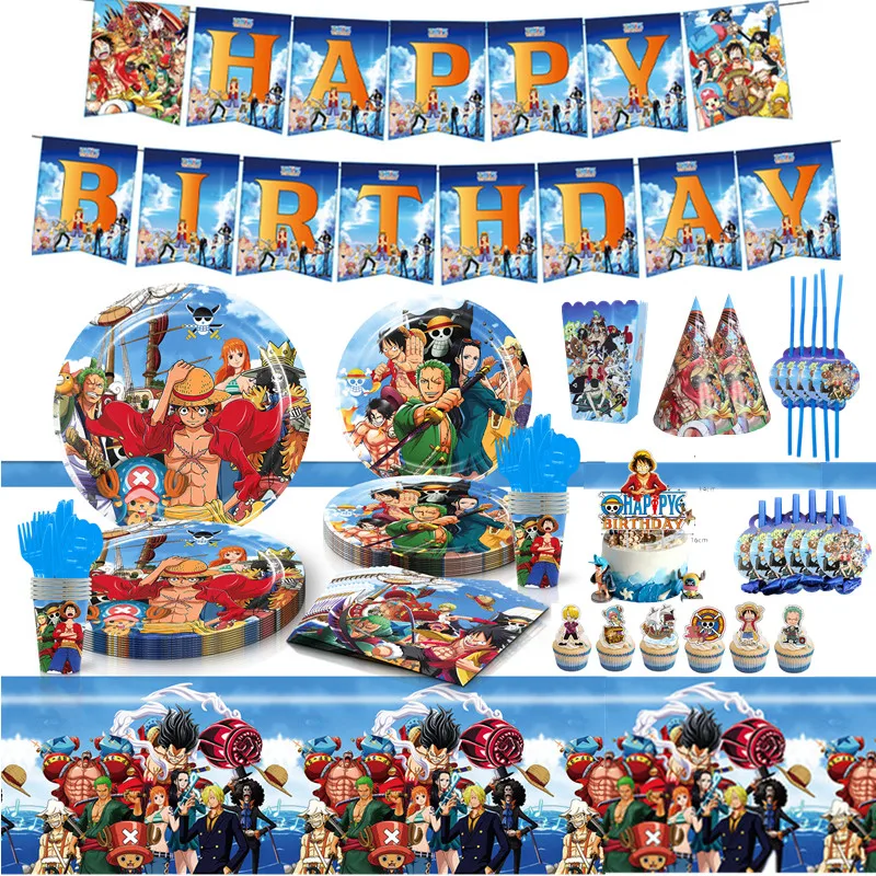 ONE PIECE Luffy Zoro Birthday Decoration Paper Tableware Supplies Baby Shower Cup Plate Balloons Decor Kids Cartoon Tattoo Toy