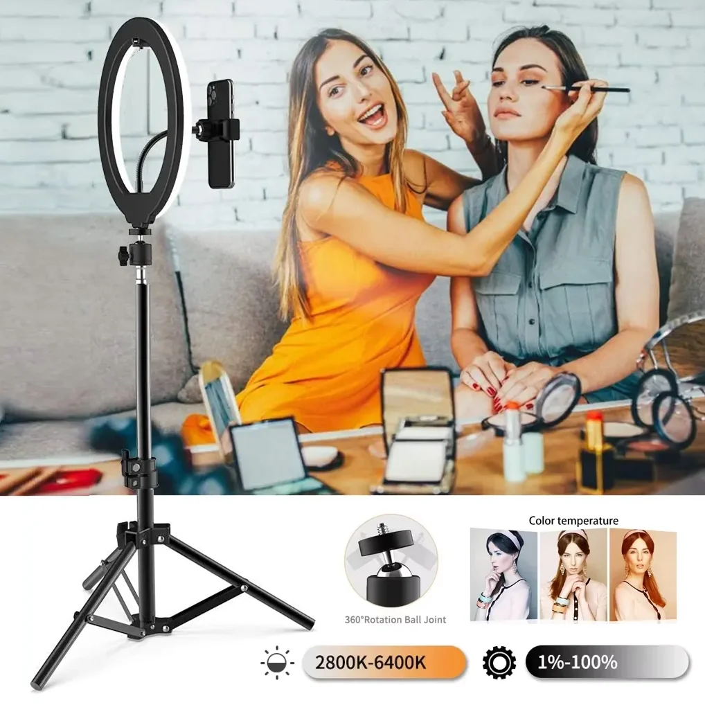 10''LED Selfie Ring Lighting Photographic Selfie Ring Lamp USB Plug Fill Light For YouTube TikTok Video Live Phone Holder Tripod