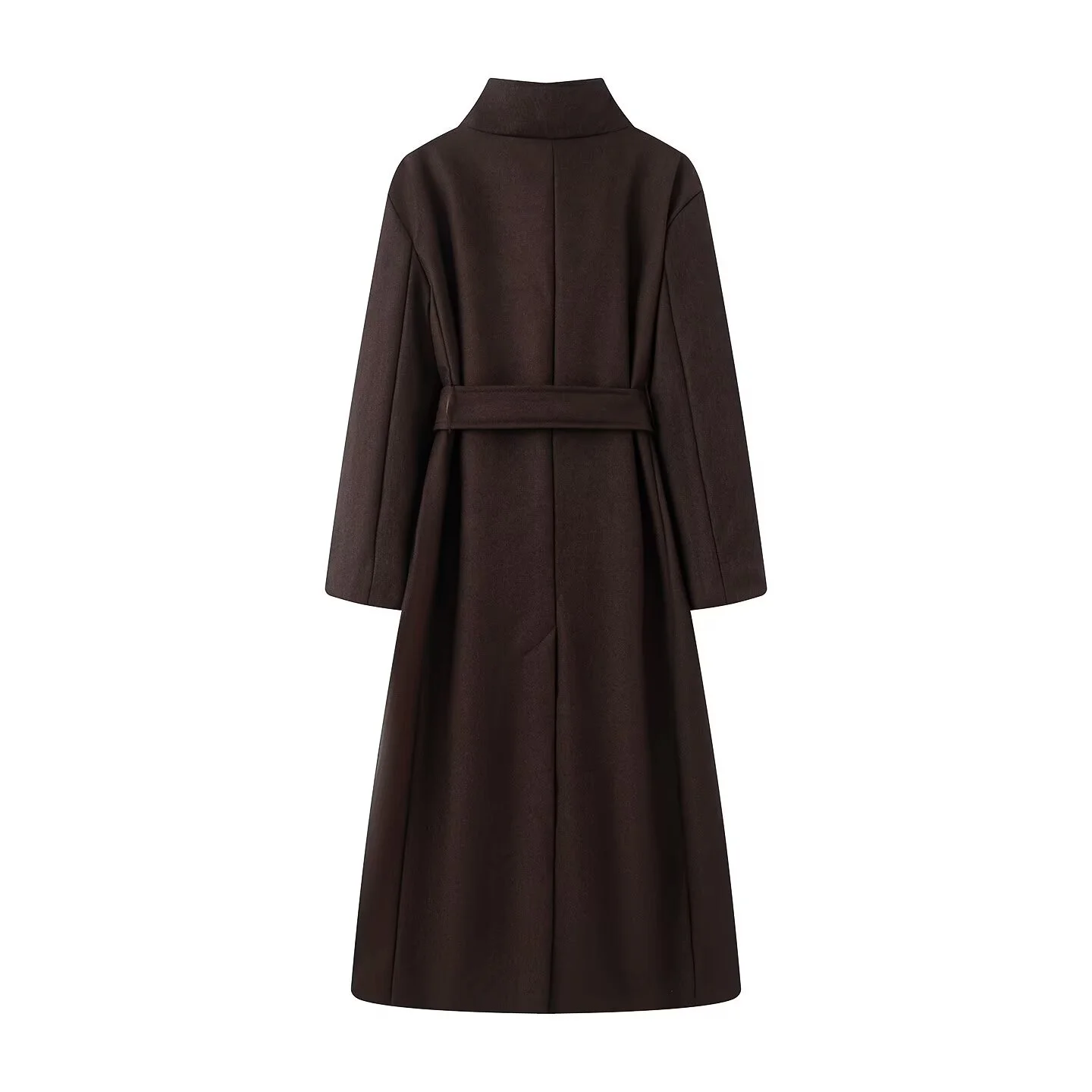 2025 Winter New Women's Casual Fashion Simple Elegant Versatile Loose Fit Long Coat with Belt and Stand Collar