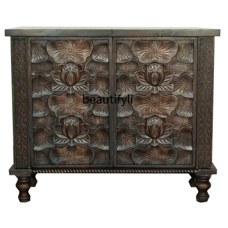 

Southeast Asian Style Wood Carved Storage Curio Cabinet TV148-30 Chinese Style Entrance Cabinet