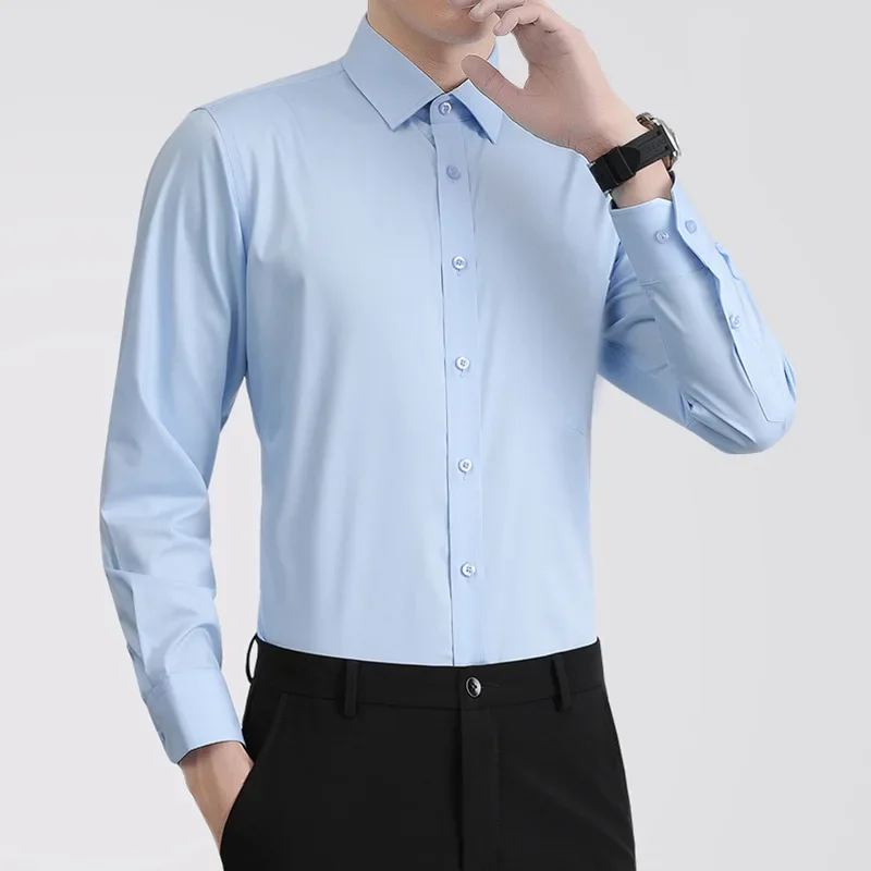 Men\'s Classic Solid Long Sleeve Dress Shirts Formal Business Social Simple White Work Office Casual Short Sleeve Shirt Y2k