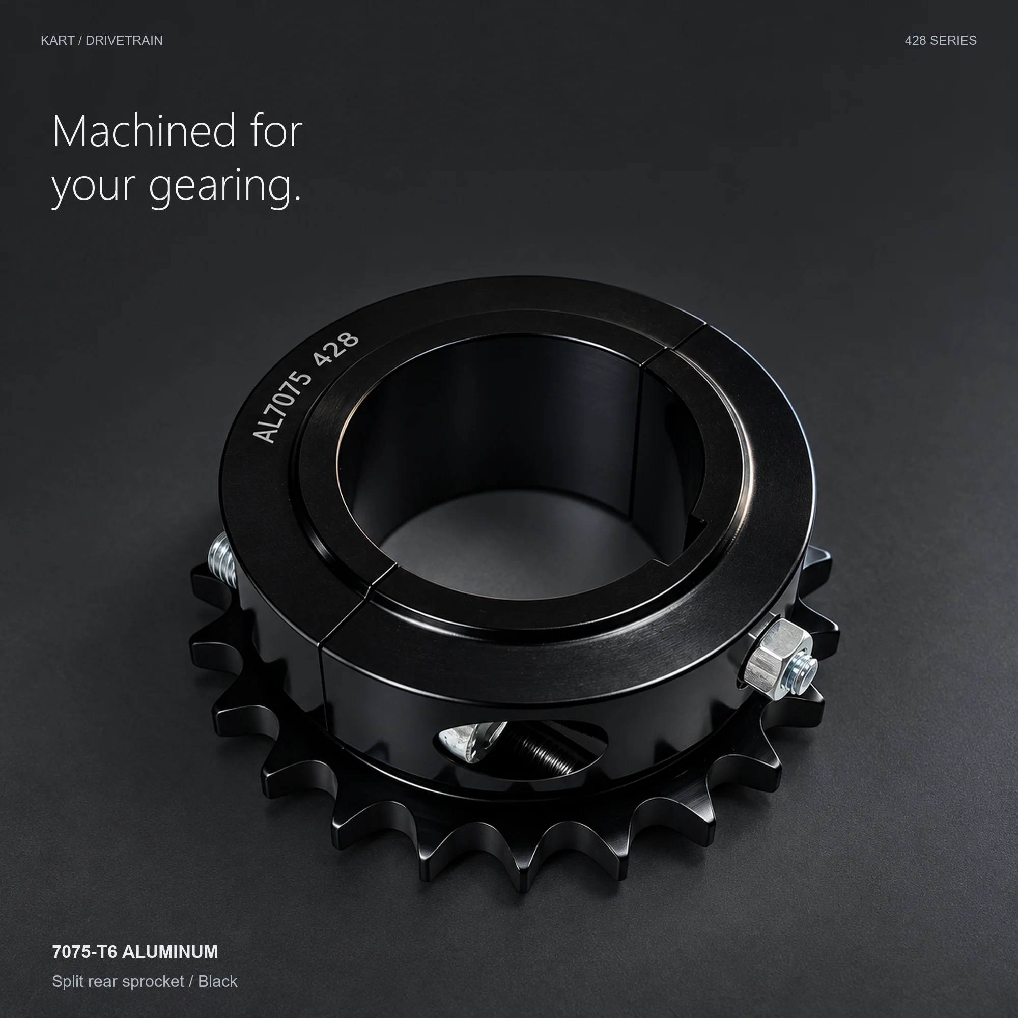 428 Rear Sprocket Go Kart 7075-T6 Aluminum Split Design 50mm Axle Bore 21T-30T Black 1 Piece