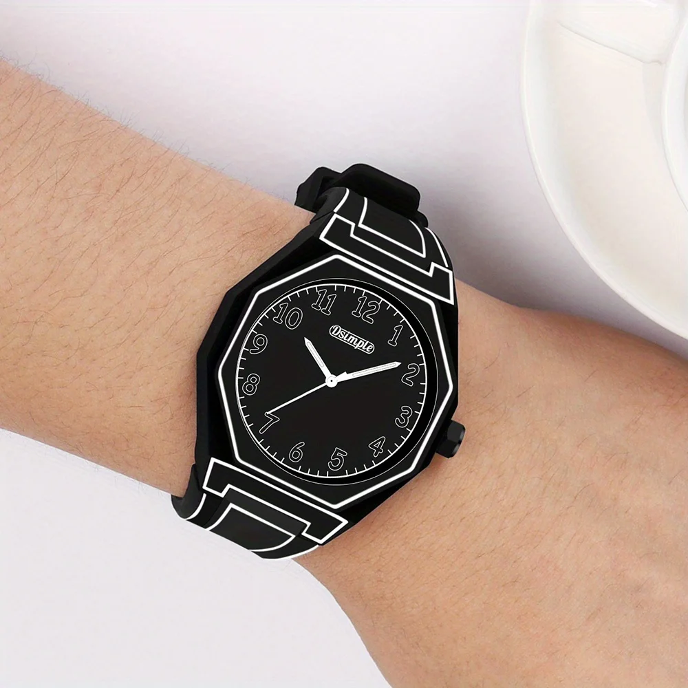 Preppy Style Quartz Wrist Watch - Round Dial, Electronic Drive, Silicone Strap, Unisex image 2