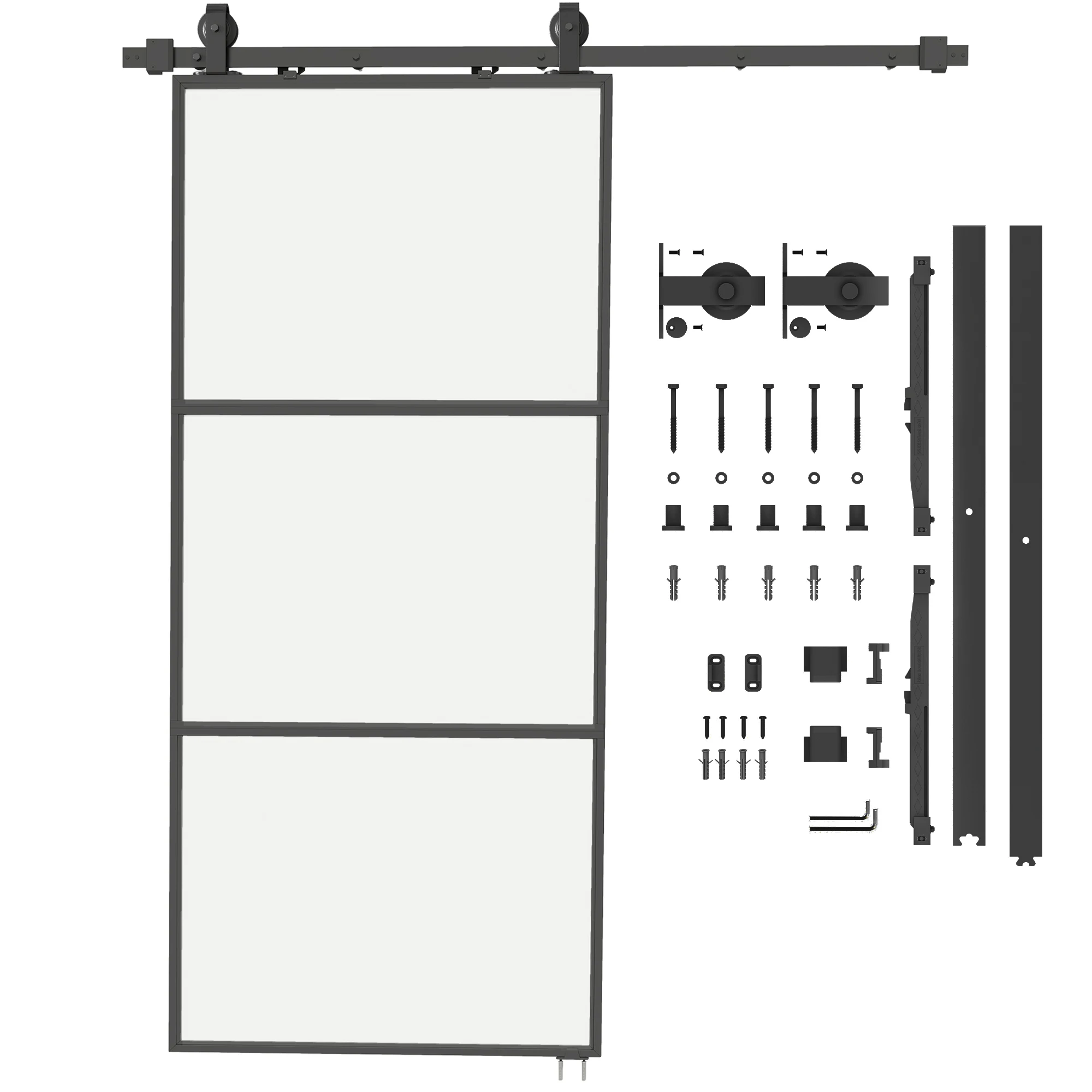 HOMCOM Puerta Corredera con Herrajes 91,4x203,2 cm Puerta Corredera de Cristal con Mecanismo Cierre Suave para Baño Salón Sala