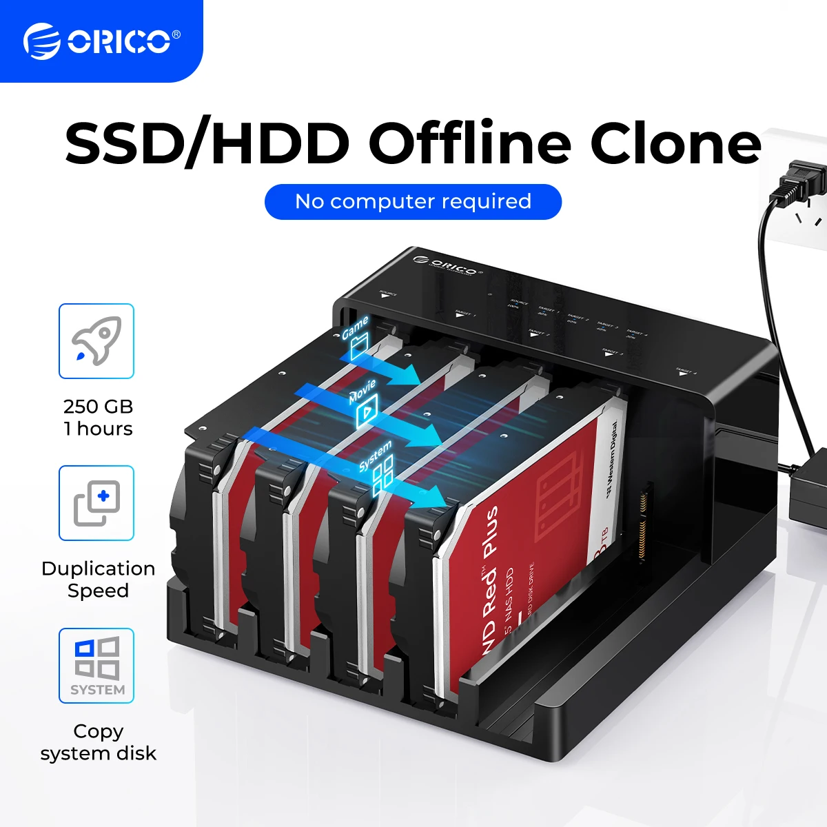 ORICO Hard Drive Docking Station 5 bay SATA to USB 3.0 HDD Docking Station with Offline Clone Function for 2.5/3.5 inch HDD/SSD