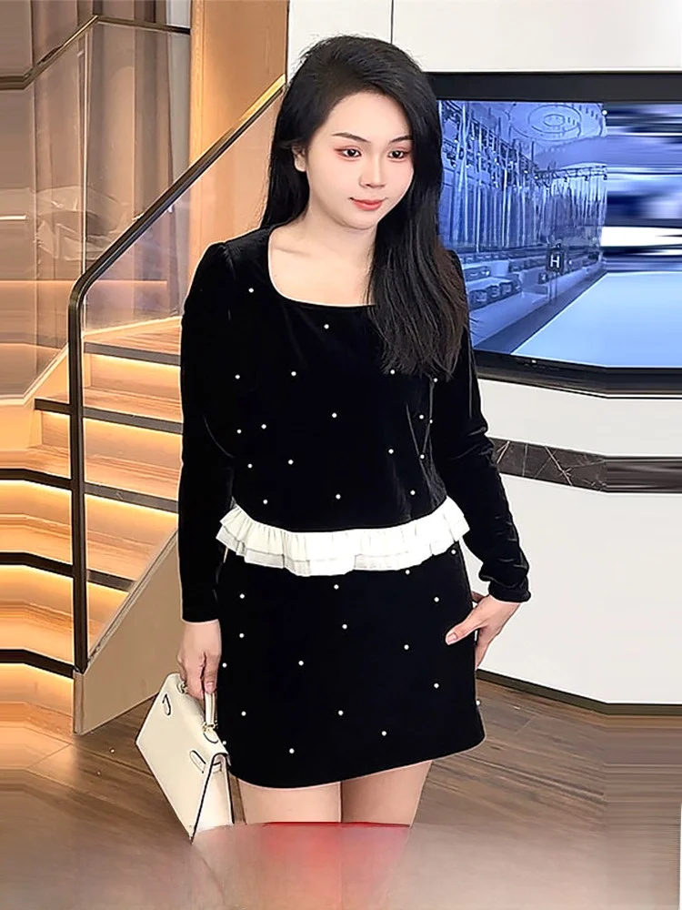 

Бархатный комплект юбки с длинными атласами и кружевной отделкой для женщин больших размеров Sweet Sle Winter Faion Утягивающая юбка трапециевидной формы с высокой талией