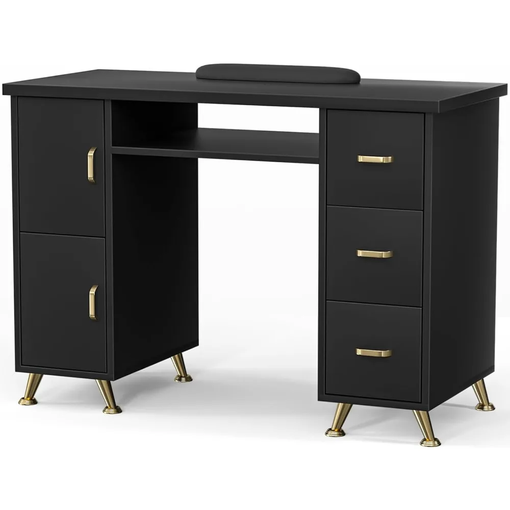 

Nail Tech Desk: Acetone-Resistant Manicure Table with 3 Drawers, 2 Cabinets & Wrist Rest - Professional Salon Station​