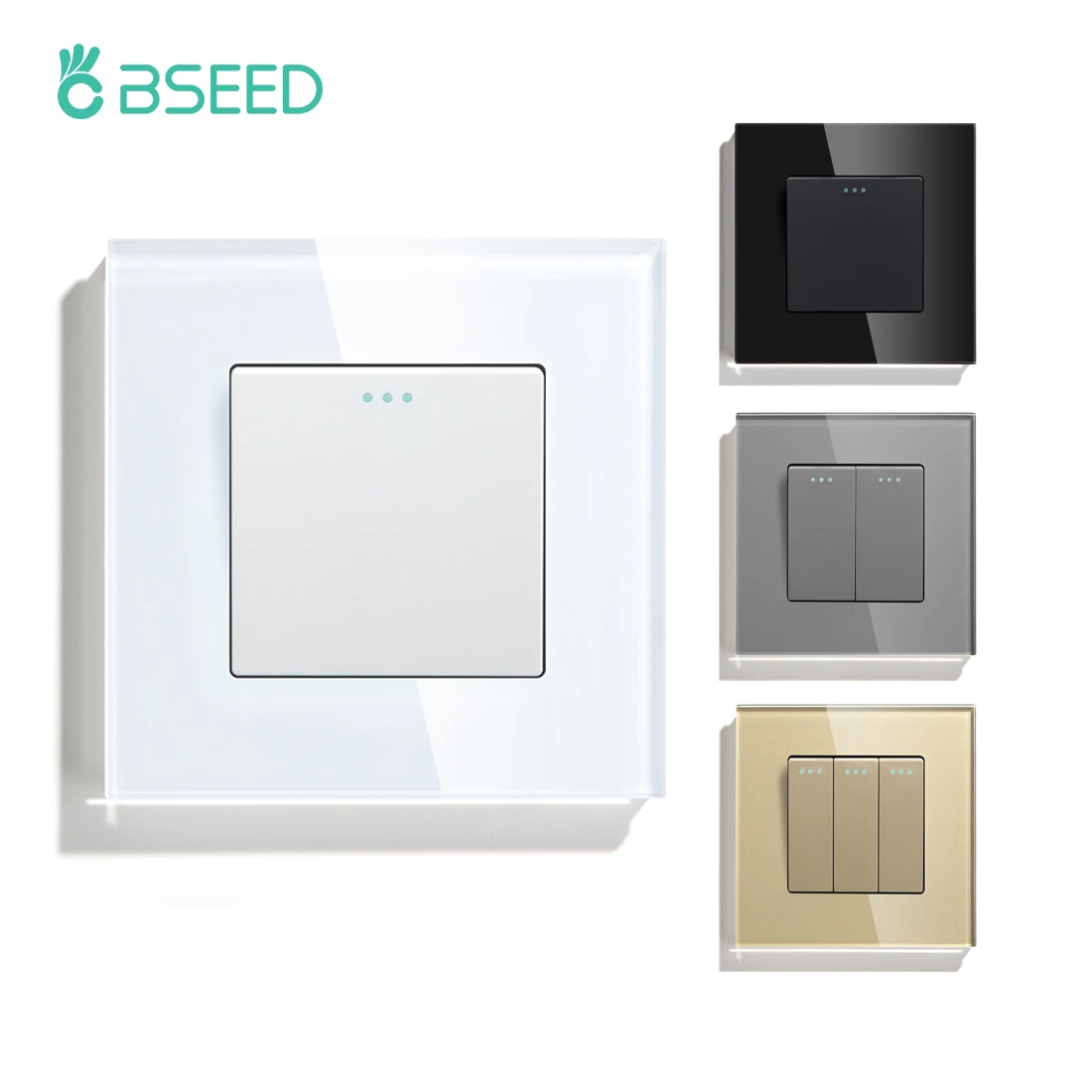 BSEED Mechaniczny włącznik światła ściennego Przełącznik przyciskowy 1/2/3Gang 1Way Panel ze szkła kryształowego Włącznik zasilania Włącznik Wyłącznik 250V Biały Czarny