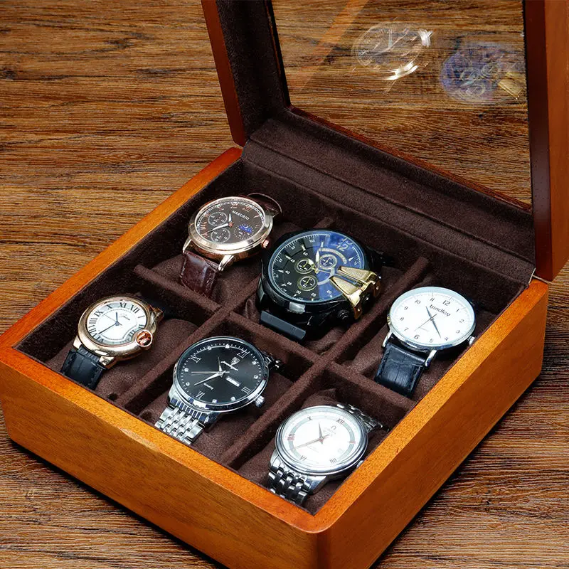 Solid Wood Watch Storage Box Men Wrist Watches Organizer Boxes with Transparent Window Retro Bracelet Jewelry Display Case