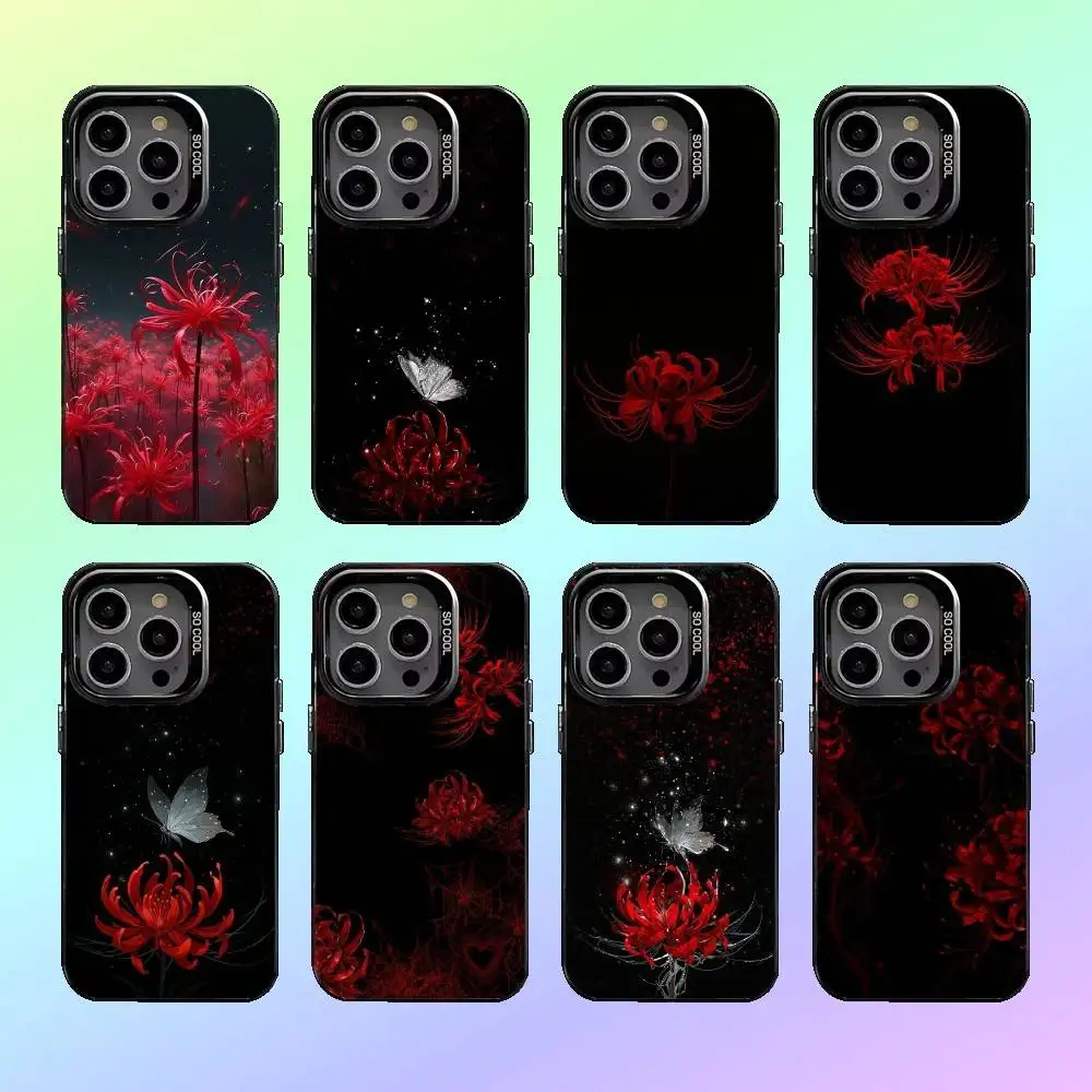 

Red Spider Lily Flower Phone Case For iPhone17,16,15,14,13,12,11 Plus,Pro Max Black Candy Matte Shockproof Cover