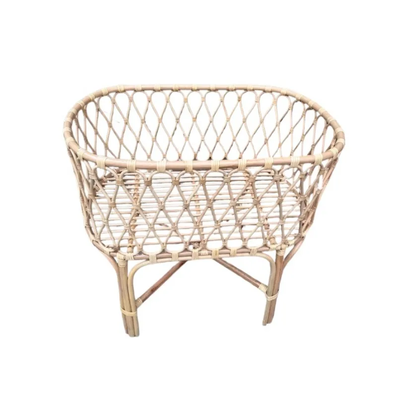 French Rattan Crib Nordic Retro Style Handmade Natural Imported Baby Bed Childrens Small Bed