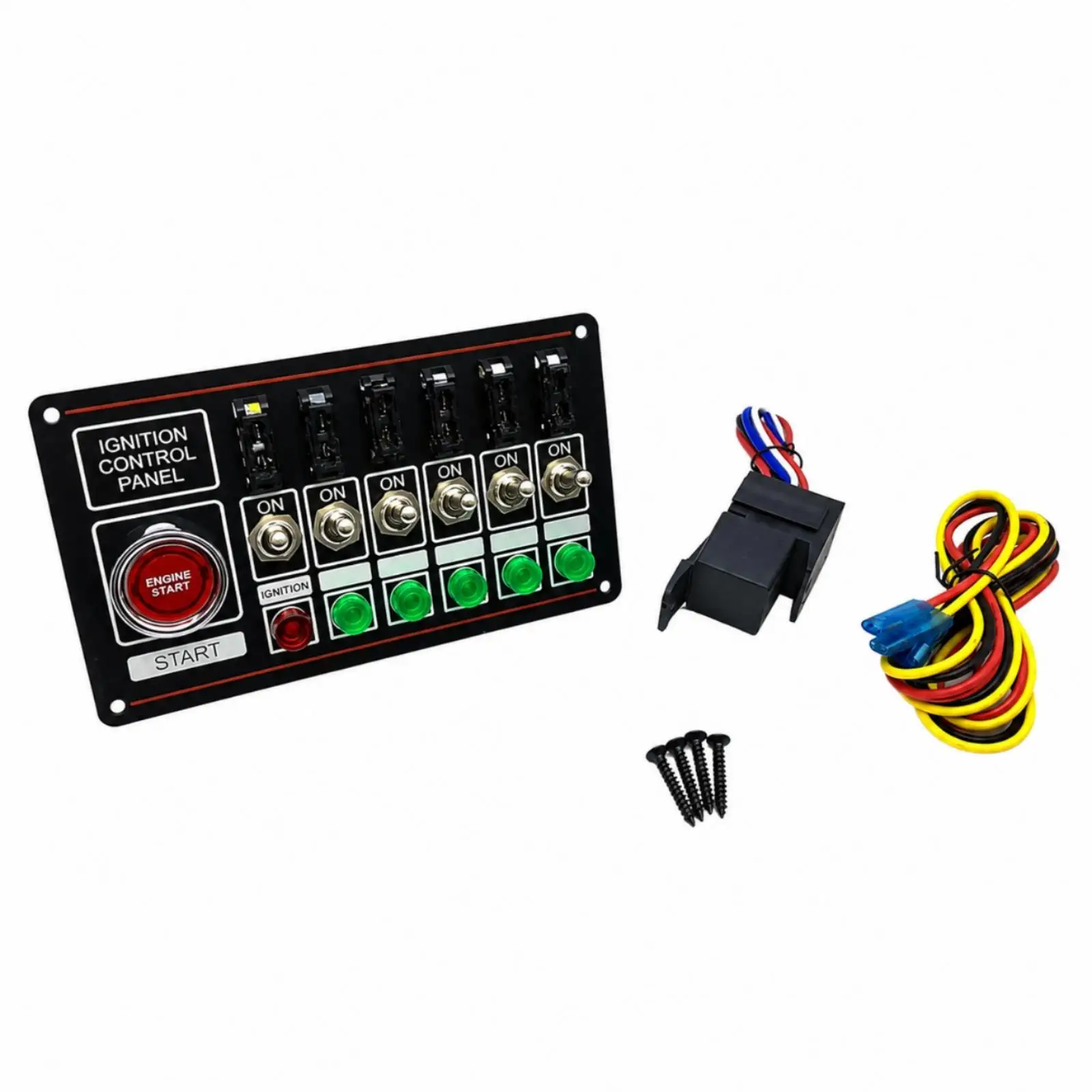 Car Rocker Switch Panel with Push Button Ignition and Fuse Holders for Hobbyist Automotive Projects