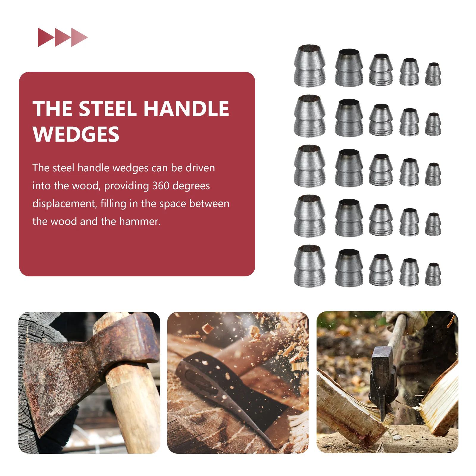 

25 Pcs Round Wedge Set Handle Wedges Suite Hammer Metal Axe Iron for Work Hatchet