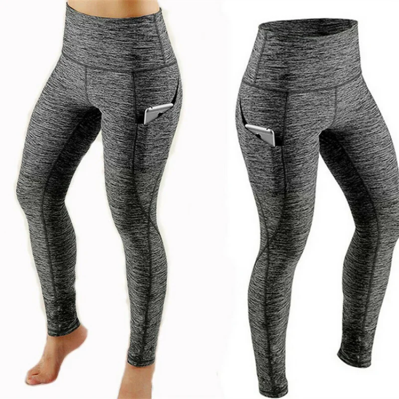 Cross-Border European and American Foreign Trade Yoga Pants High Waist Hip Lift Slim Fit Sports Side Pocket Leggings