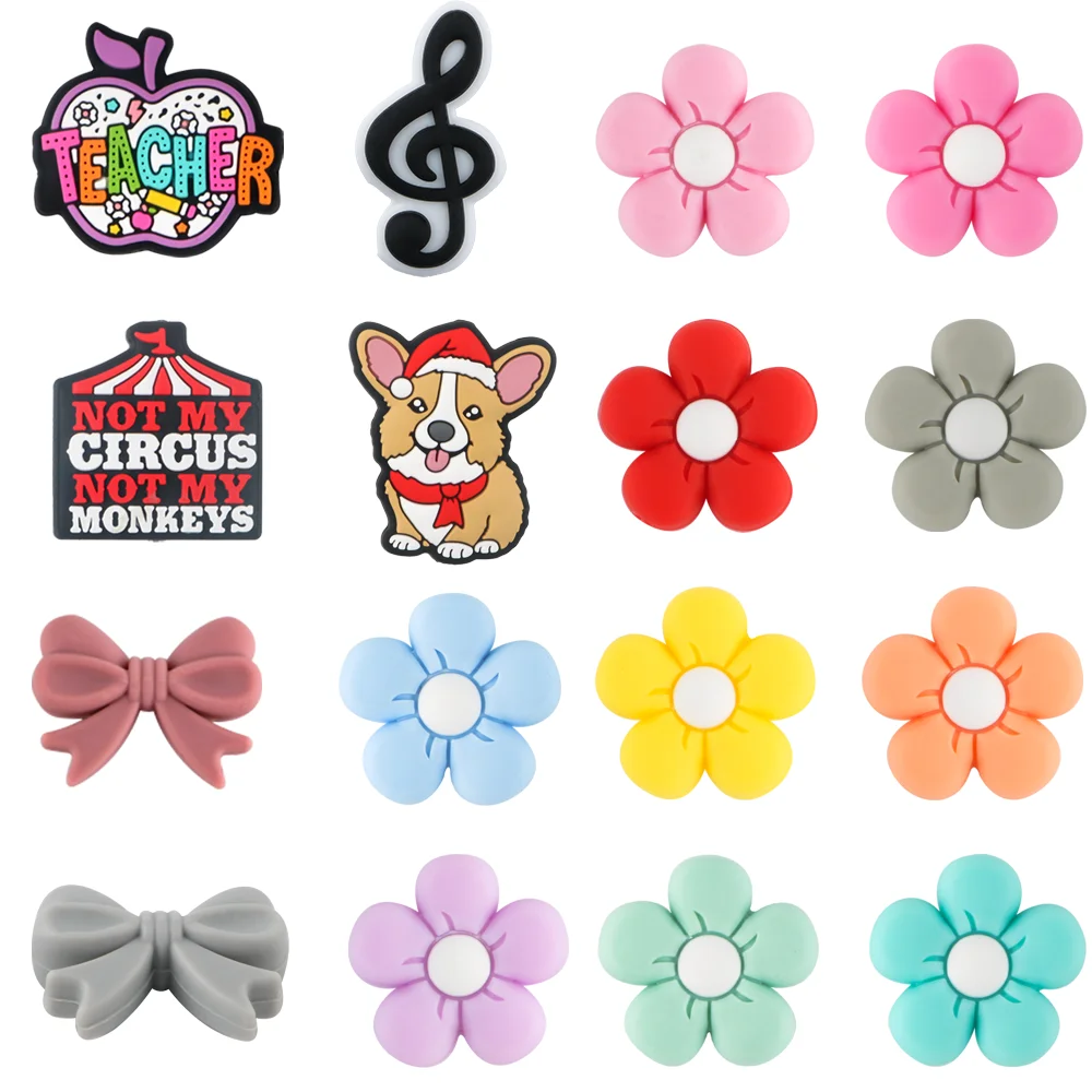 Sunrony 8pcs/Lot Flower Dog Cattle Text Focus Beads Silicone Beads Charms DIY  For Jewelry Making Necklace Bracelets Accessories