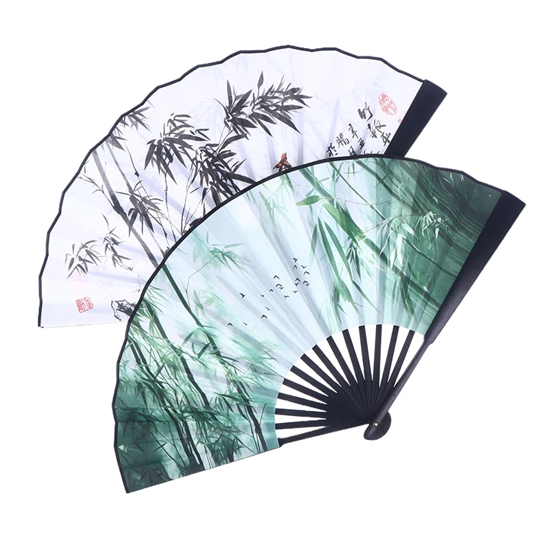 National Style Double-sided Bamboo Mountain Pattern Silk Cloth Fan Photography Prop Chinese Style Folding Fan Gift