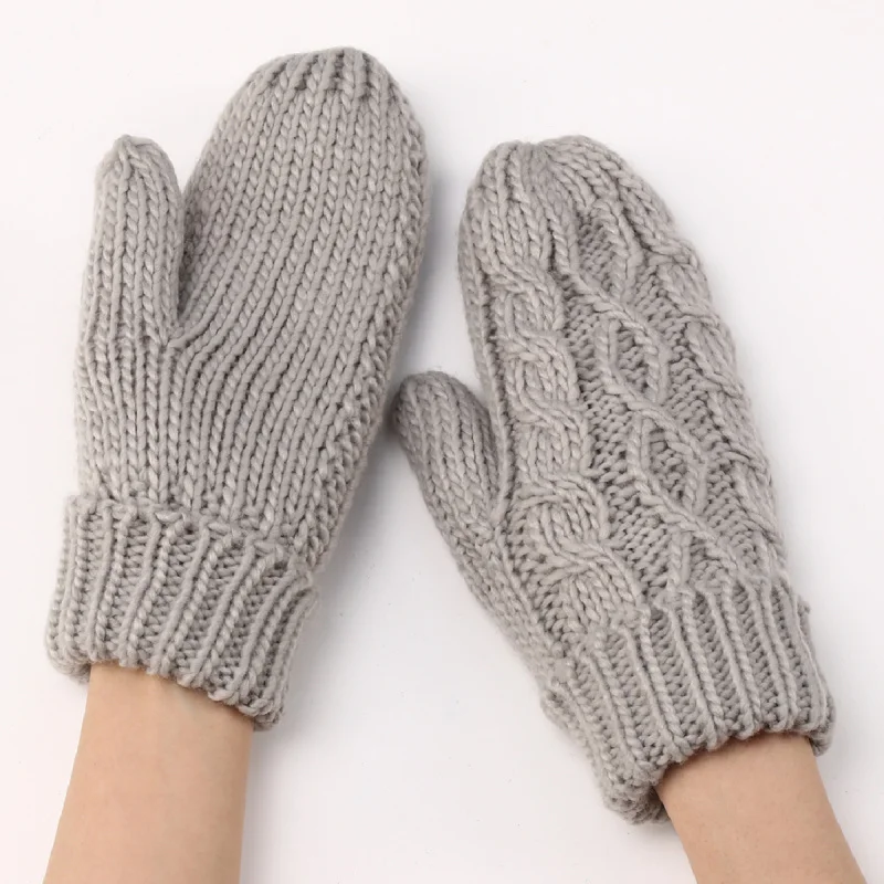 Rautenförmige Fäustlinge Herbst Winter Neue Damen Strickwolle Verdickte Modische Warme Handschuhe