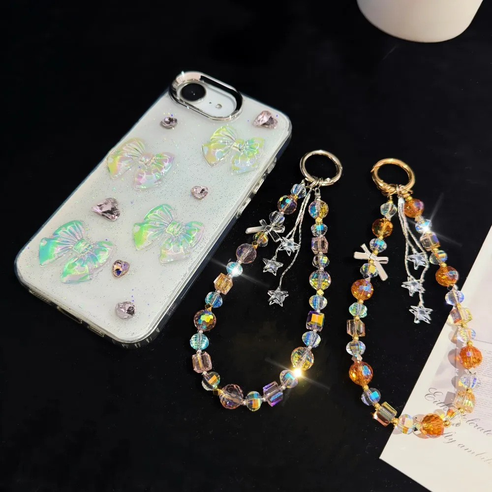 

Korean Style Light Luxury Butterfly Petal Crystal Beaded Bracelet Phone Case Crossbody Bag Sweet Necklace Rhinestone Charm