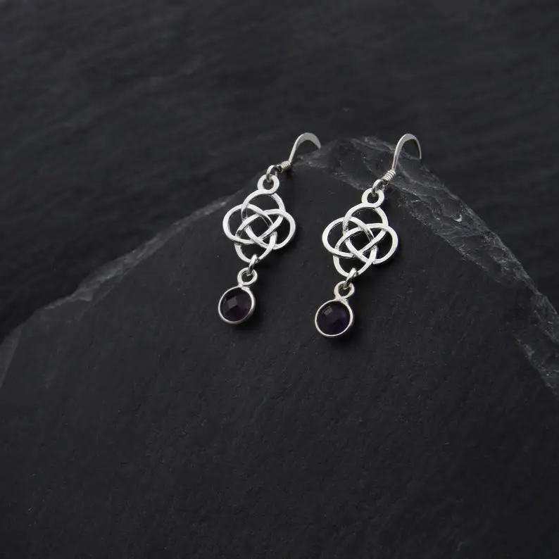 Outlander Celtic Amethyst Earrings Sterling Silver Celtic Earrings February Birthstone Jewelry Wedding Earrings Love Knot