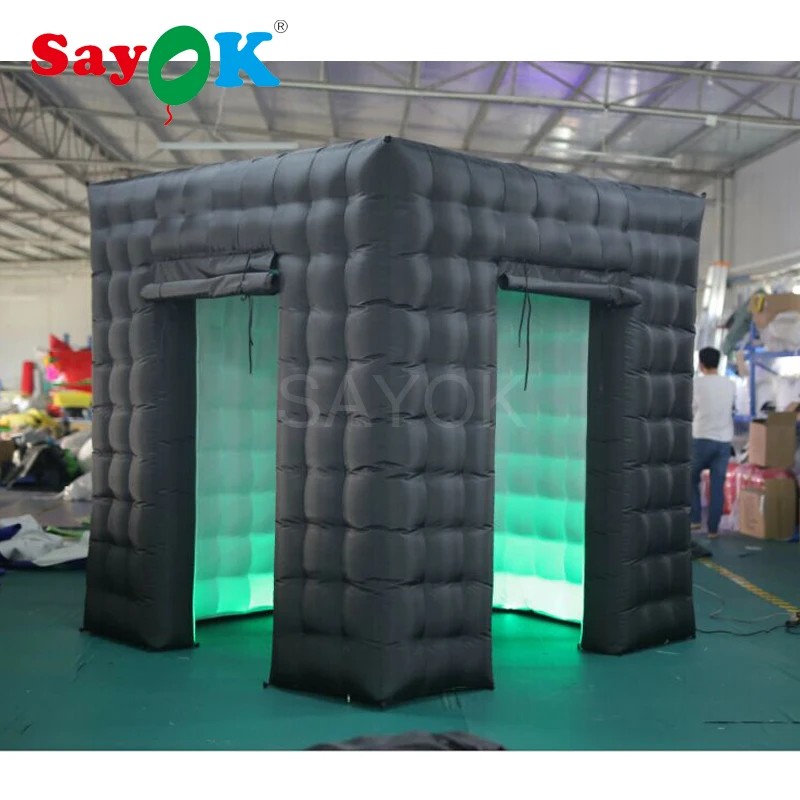 2 Doors Inflatable Photo Booth Background Inflatable Photo Booth Wall with LED Light for Wedding Tent Party Decorations