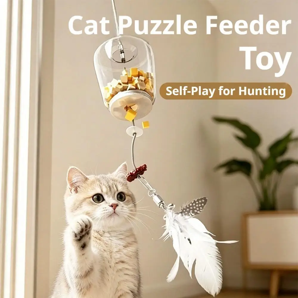 Hängendes Katzenspielzeug, interaktiver Futterspender, Puzzle-Futterspender für Hauskatzen, Spielzeug zur langsamen Futterausgabe, verstellbares, an der Wand montiertes Spielzeug