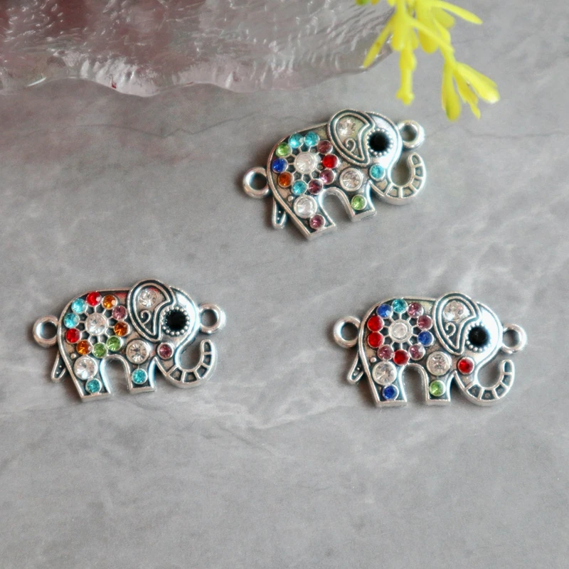 

10pcs Mini Colorful Zircon Elephant Metal Pendant Cartoon Animal Alloy Charms DIY Necklace Bracelets Earrings Keychain Accessory