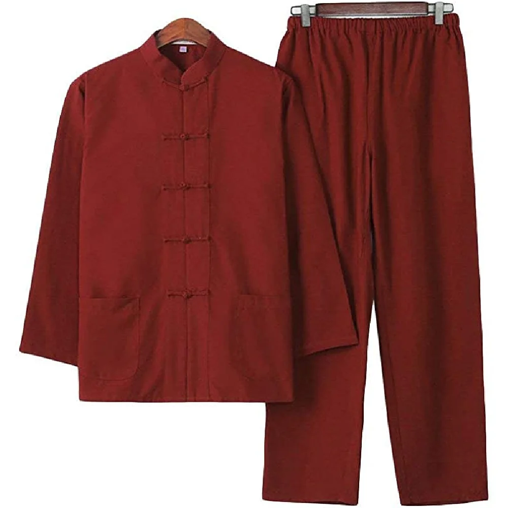 

LATERON Men's Suit Chinese Style - Traditional Martial Arts Kung Fu Tai Chi Wushu Classic Tangzhuang Long Sleeve Shirt Trousers