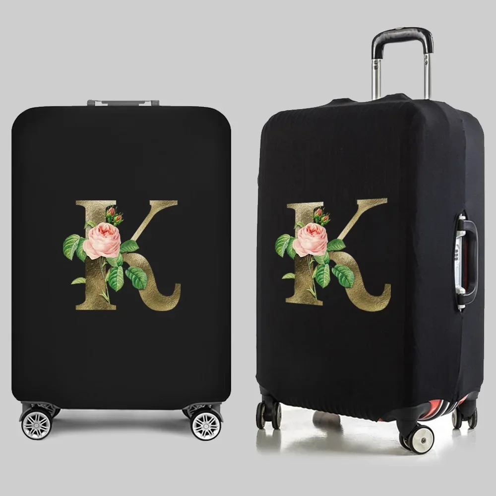 Travel Essentials Luggage Protective Cover Golden Flower Letter Print 18-32 Inches Traveling Accessories Elastic Suitcase Case