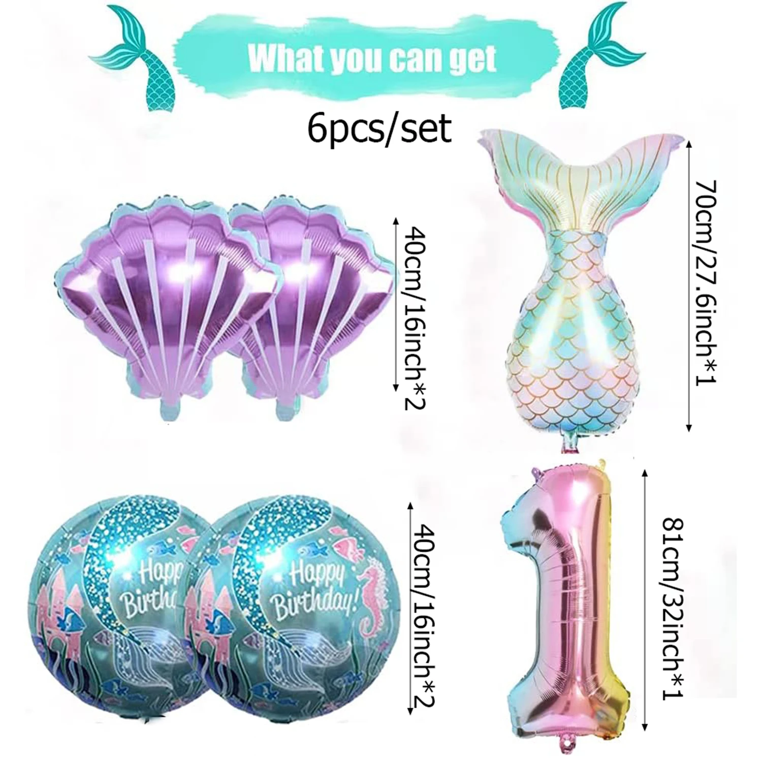 Mermaid Balloon 32 inch Digital Aluminum Foil Balloon Children\'s Birthday Party Decoration Baby Shower Decoration