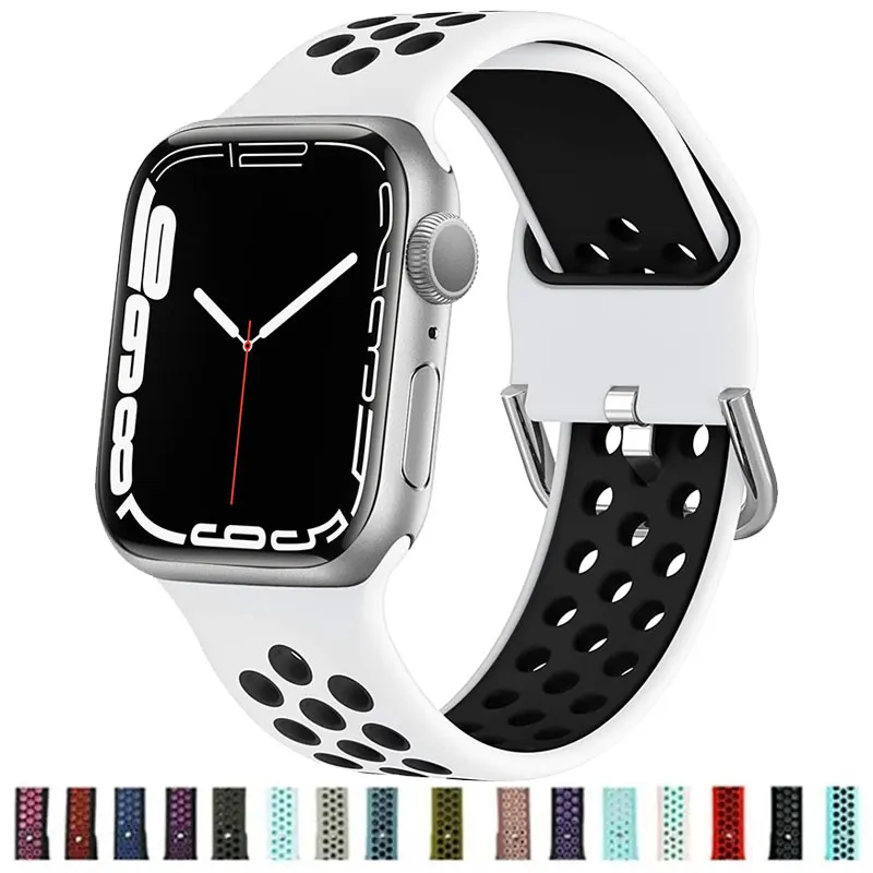 Спортивный ремешок для Apple Watch Band 49 мм 44 мм 45 мм 40 мм 46 мм 42 мм 41 мм Силиконовый браслет IWatch Series 10 9 8 SE 7 6 Ultra 2 Bands