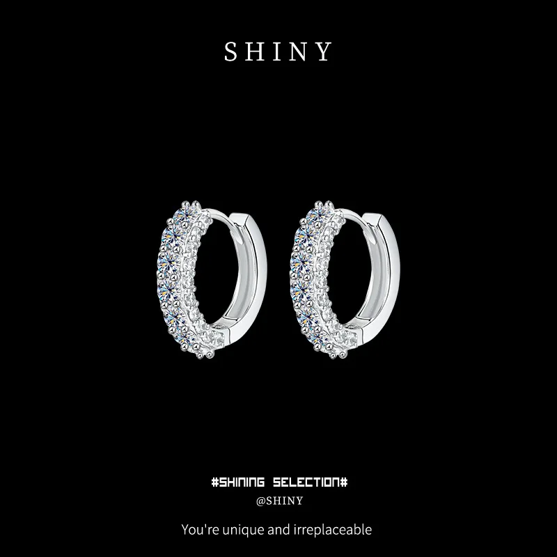 

S925 Sterling Silver Full Diamond Circle Earrings Women Ins Style Light Luxury Moissanite Ear Buckle Jewelry for Valentine's Day
