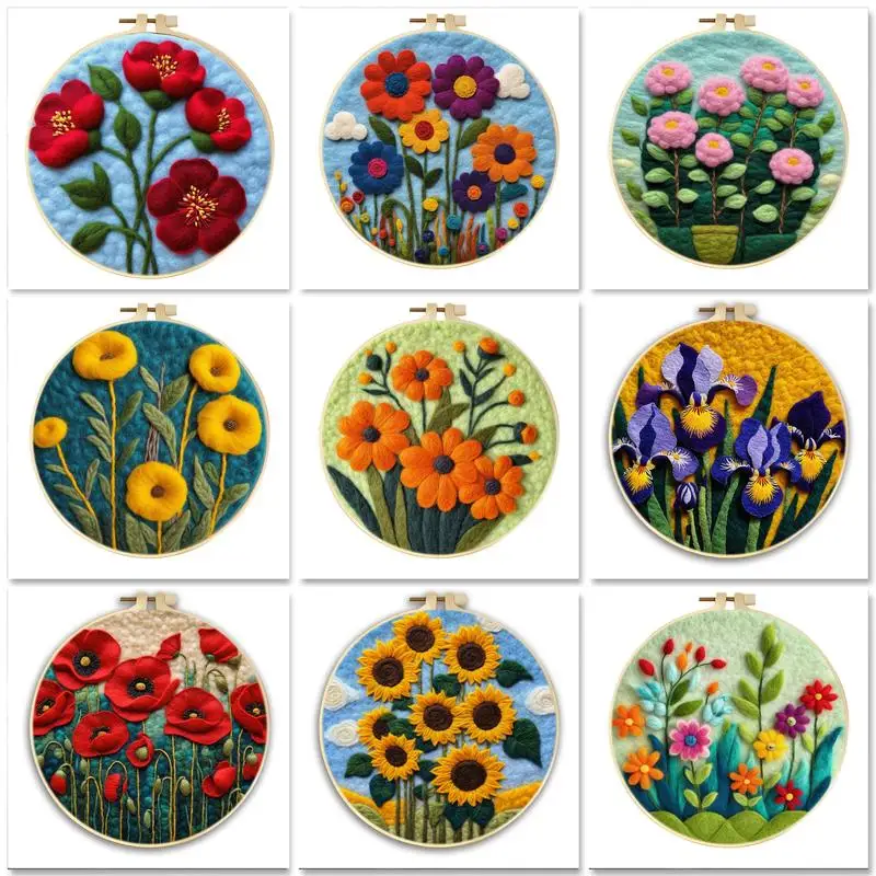 

GATYZTORY-Wool Felt Painting Diy Creative Making Wool Felt Kit Flower Wool For Felting Needlework Felt Handicraft Set Home Decor