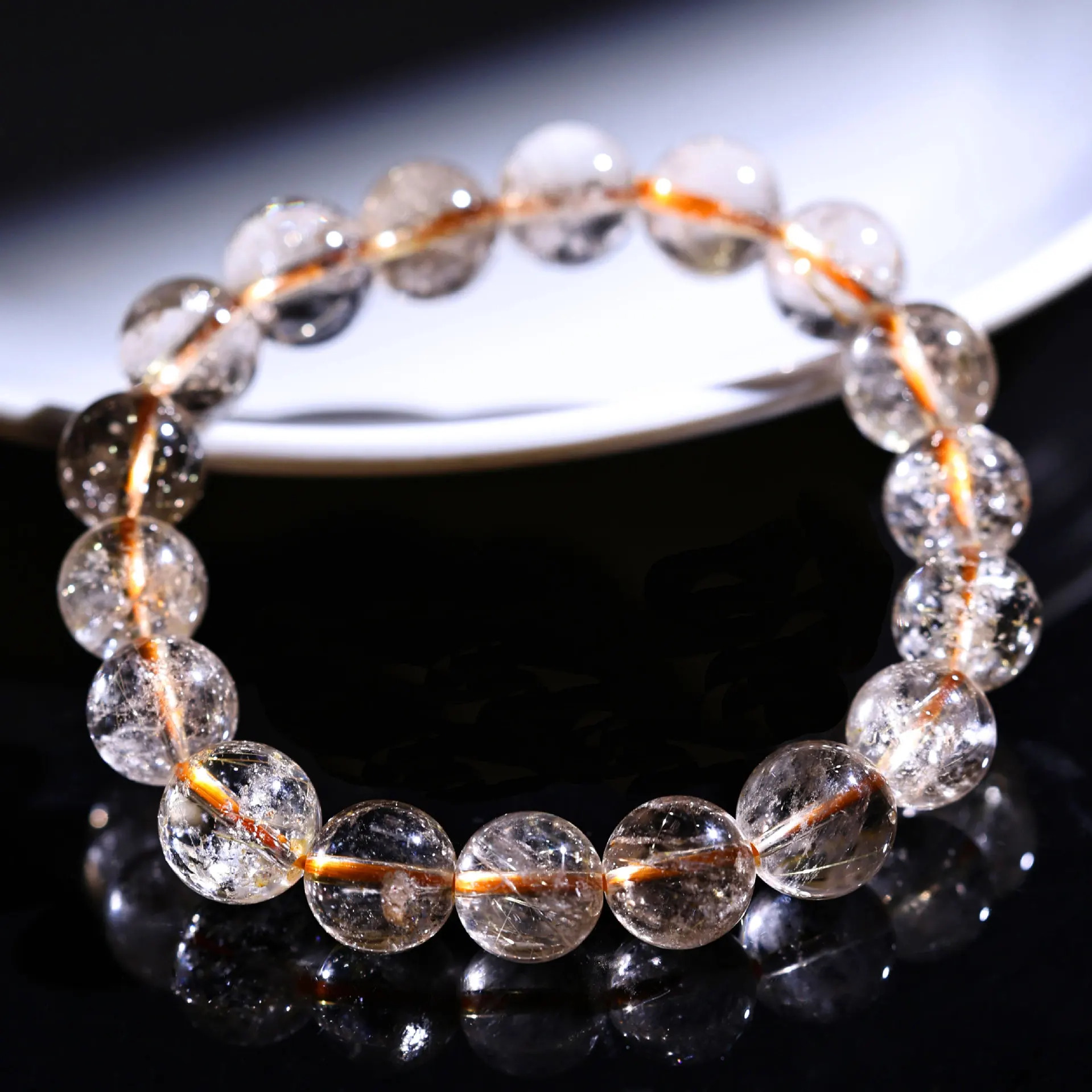 Natural Brazilian blonde hair crystal strings collection grade gold titanium crystal bracelet men and women to attract wealth