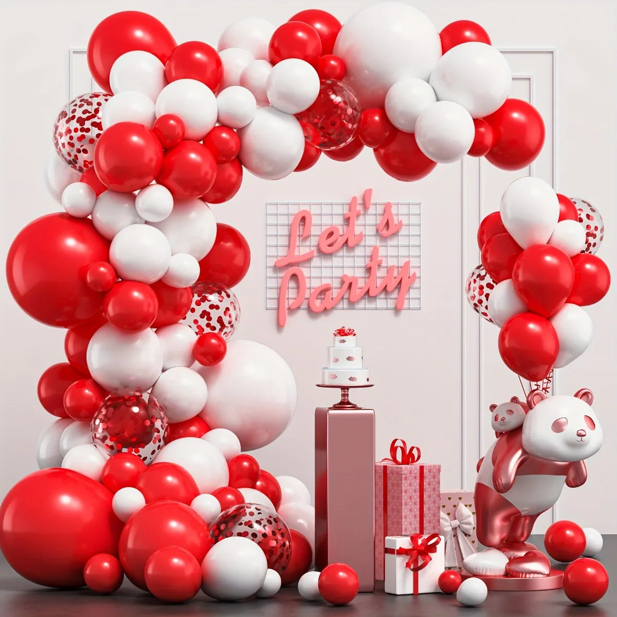 126pcs  red and white balloon arch set, suitable for wedding, birthday, Christmas party wreaths and proposal decorations