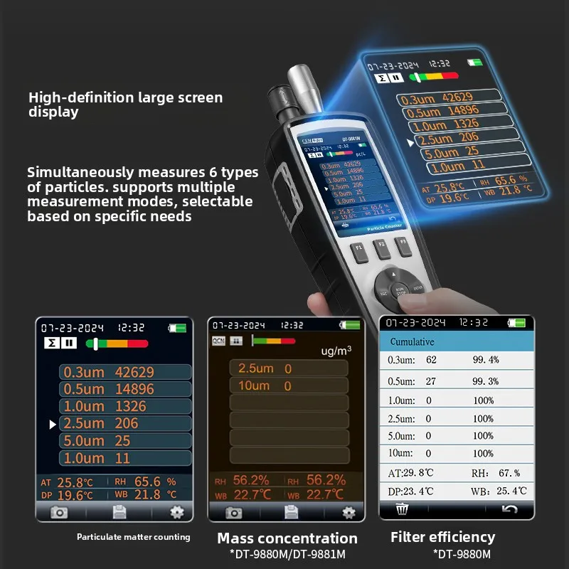 High Accuracy Cleanroom Particle Counter for Dust Particulate Matter & Air Quality Testing DT-9880