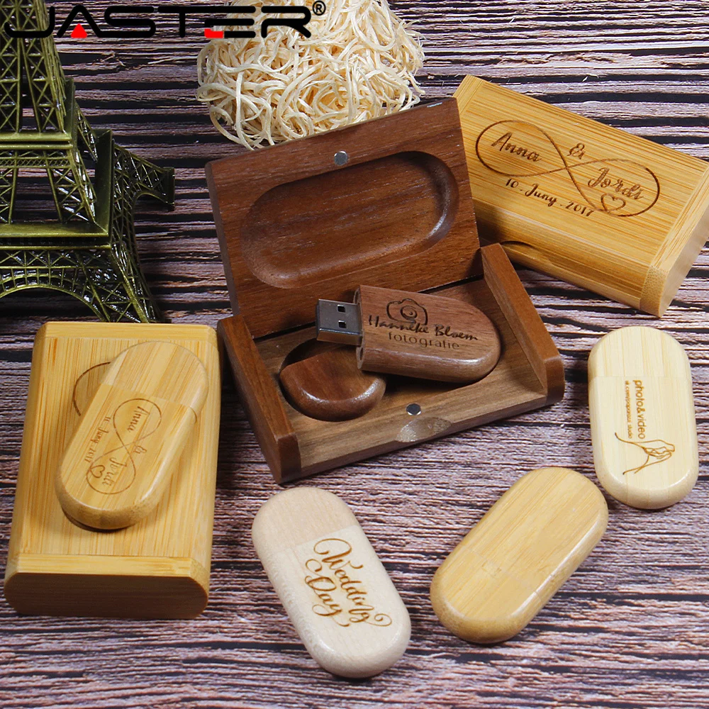 JASTER 10pcs/Lot USB 2.0 Flash Drives 64GB Wooden Free custom logo High speed Pen drive 128GB Memory Stick Creative gift U disk