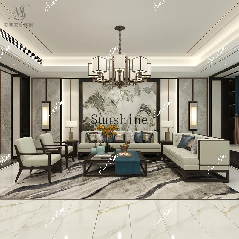 New Chinese Solid Wood Sofa Sales Office Hotel Clubhouse Tea House Reception Card Seat Combination Furniture Customization  FT