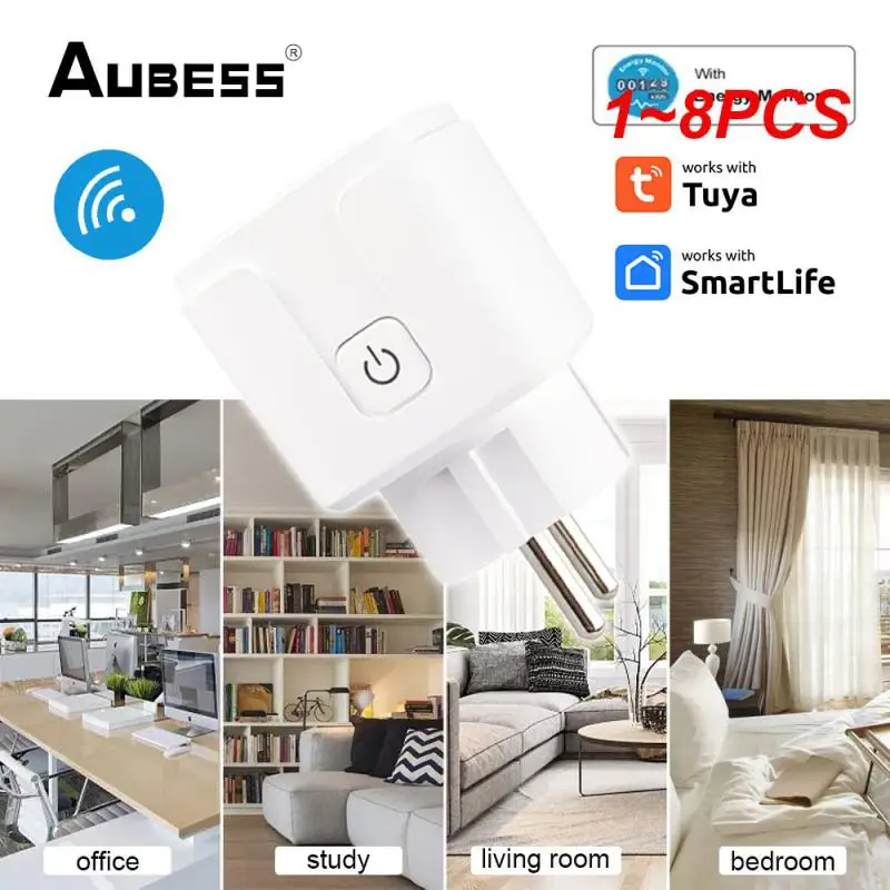 

1~8PCS Wifi Outlet Fireproof 16a With Power Monitor Timer Smart Life Tuya Power Socket Voice Control Overcharge Protection