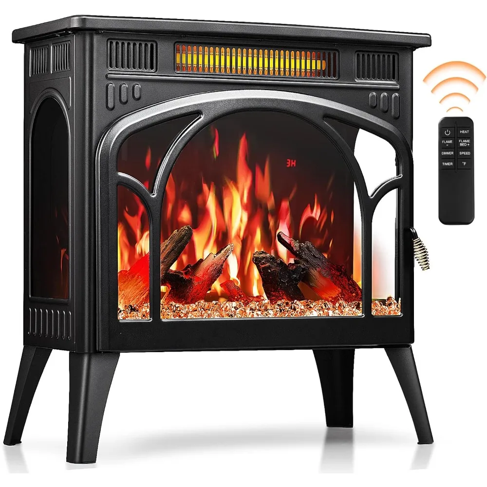 25-inch Electric Fireplace Stove,Steel Construction,Electronic Temperature Control,12 Flame Color,Adjustable Heating Mode