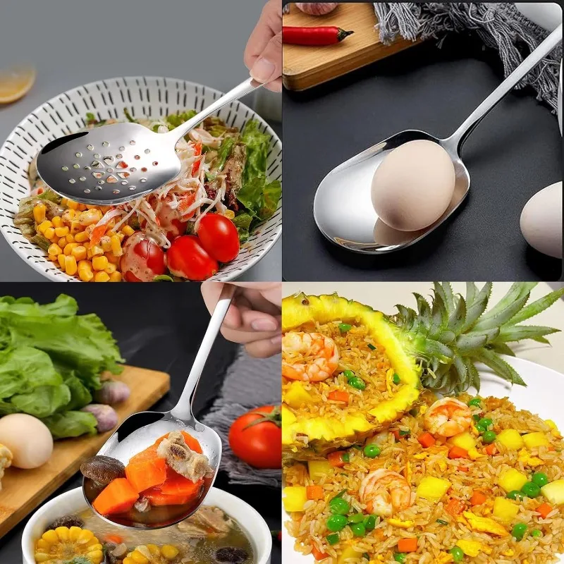 الفولاذ المقاوم للصدأ تخدم ملعقة الطعام حساء ملعقة أرز مع ثقب استنزاف الحرارة معزول مقبض أدوات المطبخ المطعم المنزلية #6