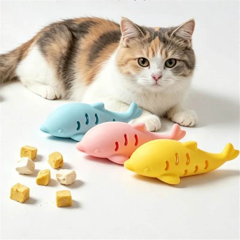  Interactive Cat Toy Durable Bite-Resistant Simulated Fish Kitten Toy Pet Teeth Grinding Cat Food Dispenser Feeder Cat Chew Toy
