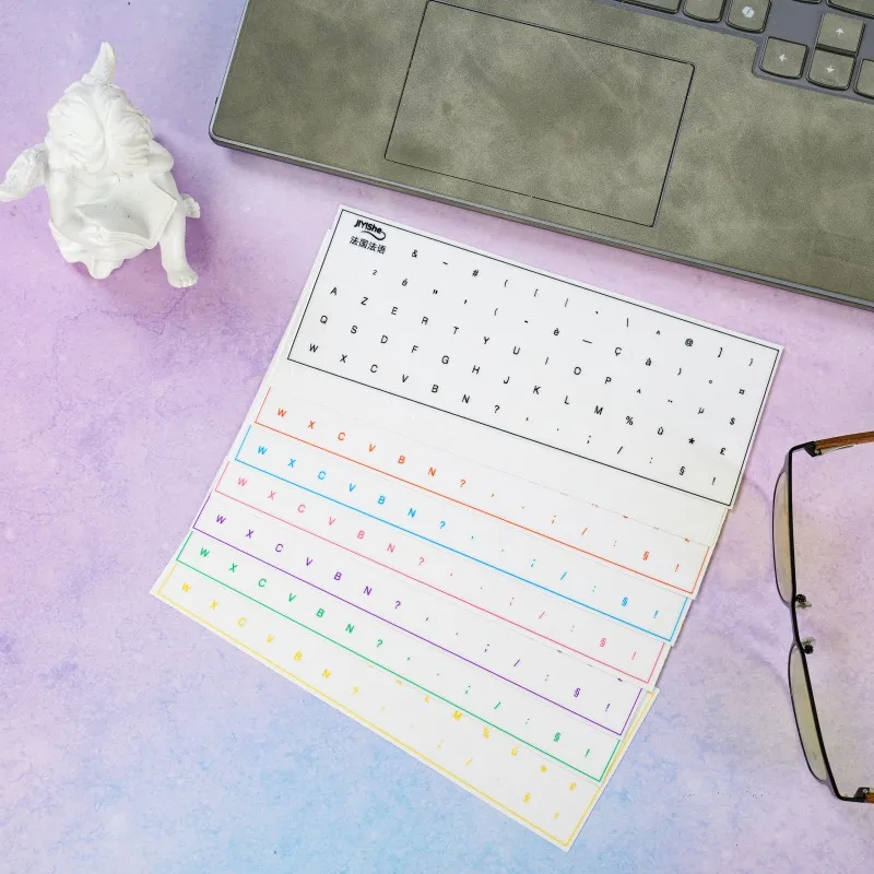 French Keyboard Stickers with Tweezers, Tear-Off Film with Lettering, Suitable for Desktop and Laptop Computer Keys, Single Sticker, Universal Type, Transparent Side-Engraved Stickers