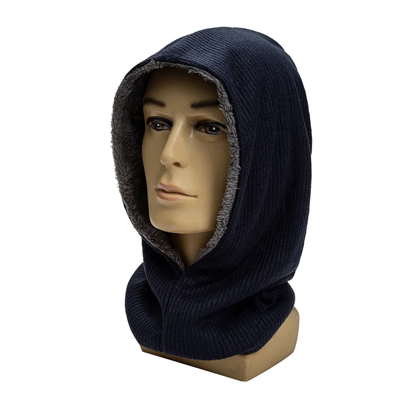 

Winter Plus Velvet Warm Hooded Scarf Solid Color Men's and Women's Outdoor Double-layer Cold-proof Hat Riding Neck Sleeve hats