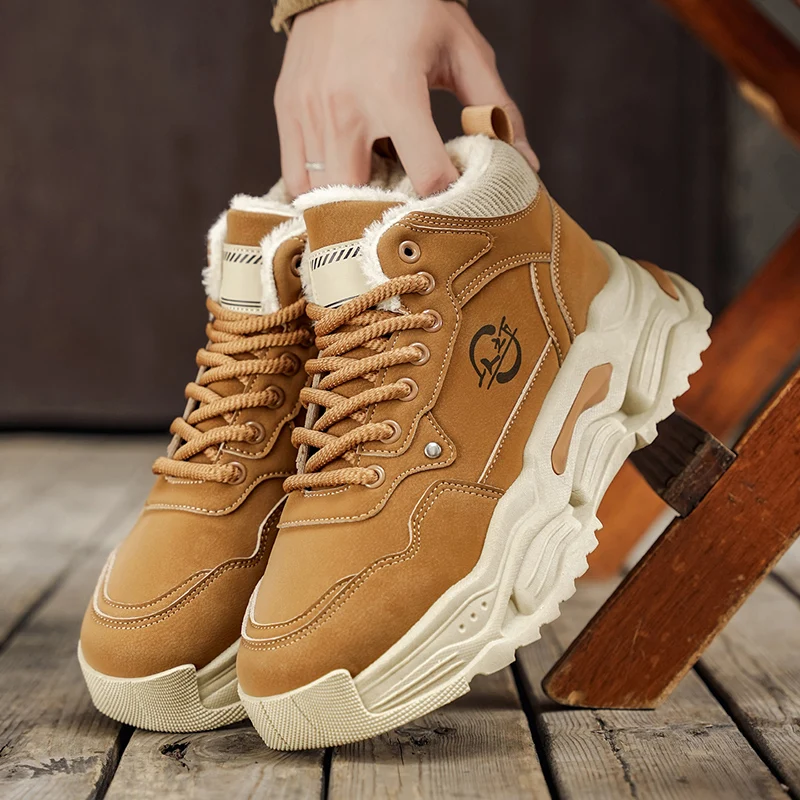 Мужские высокие зимние ботинки: теплая зимняя хлопчатобумажная обувь, универсальная для занятий спортом, походов и путешествий, модная повседневная обувь
