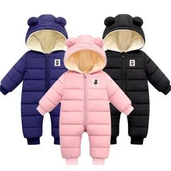 Infant and toddler clothing winter new 0-2 year old cartoon boy Romper solid color warm and thick girl cotton jumpsuit