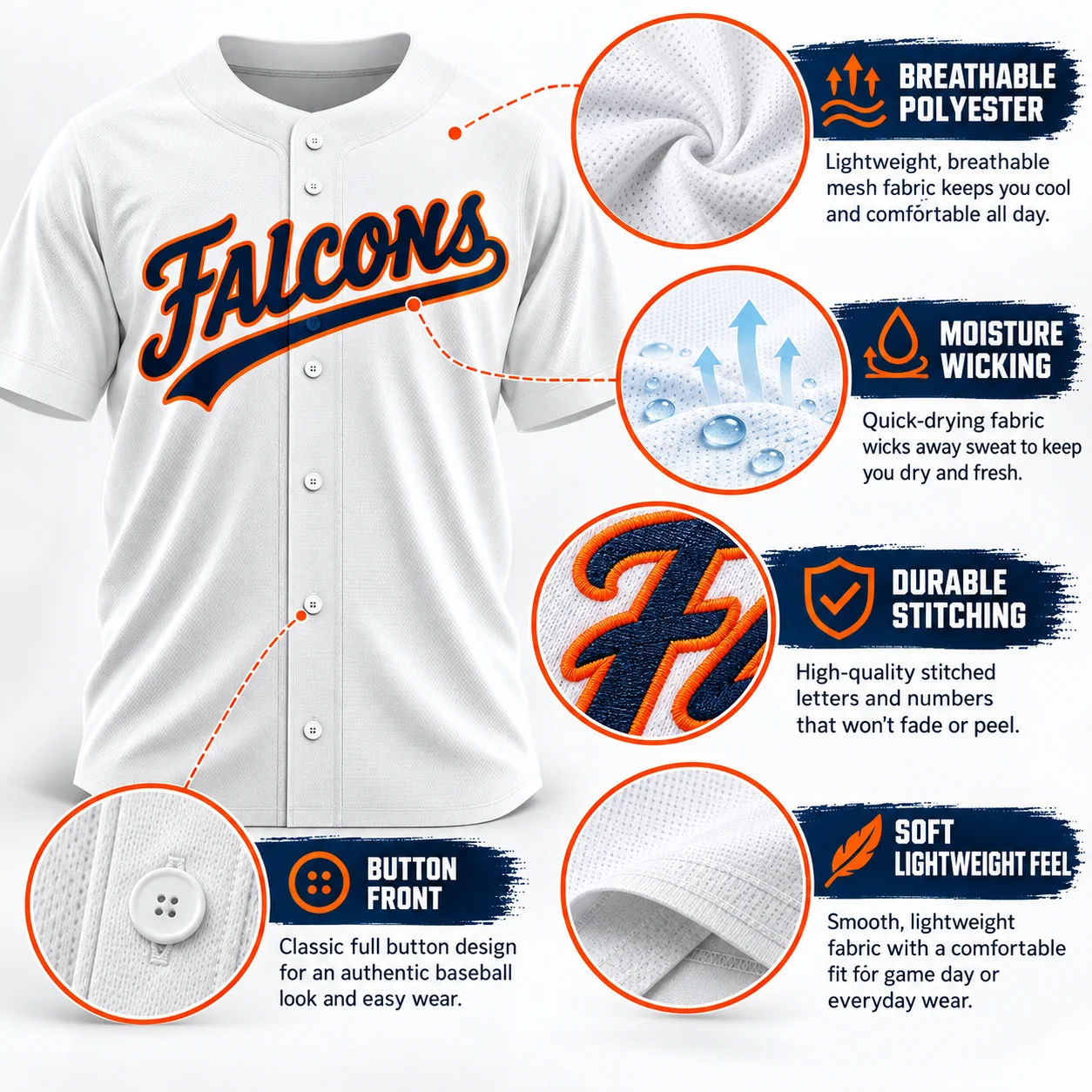 Custom Baseball Jersey Personalized Baseball Shirt Name Number Team Logo Short Sleeve Button Sports Uniform for Men Women Kids view 6