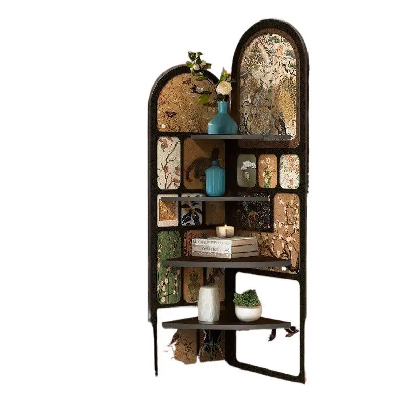 

Medieval corner shelf French retro screen bookshelf integrated against the wall triangular storage floor shelf