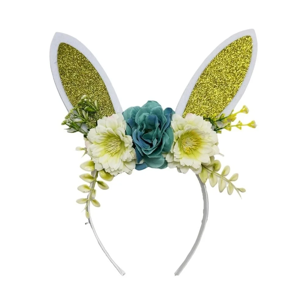 

Floral Rabbit Ears Headbands Colorful Shiny Cosplay Headbands Non-slip Headwear Happy Easter Headdress Costume Party Accessories