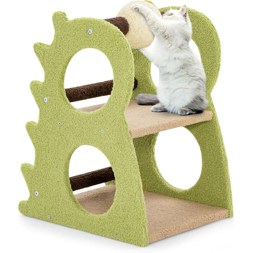 

Двухуровневая лазалка для кошек в форме динозавра с вращающимся сизалевым шаром, из плюшевой ткани, для маленьких домашних кошек (зеленая)